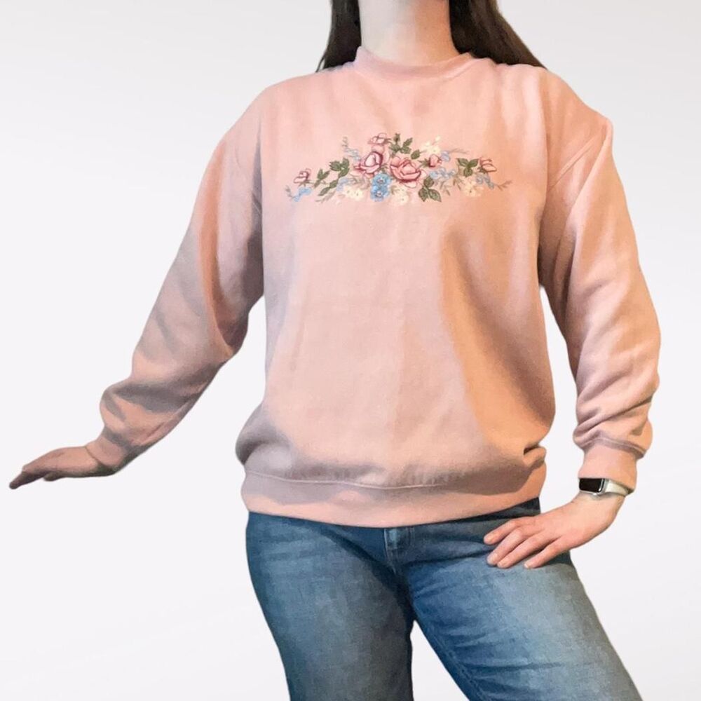 Granny Grannycore Embroidered Floral Pullover Sweatshirt